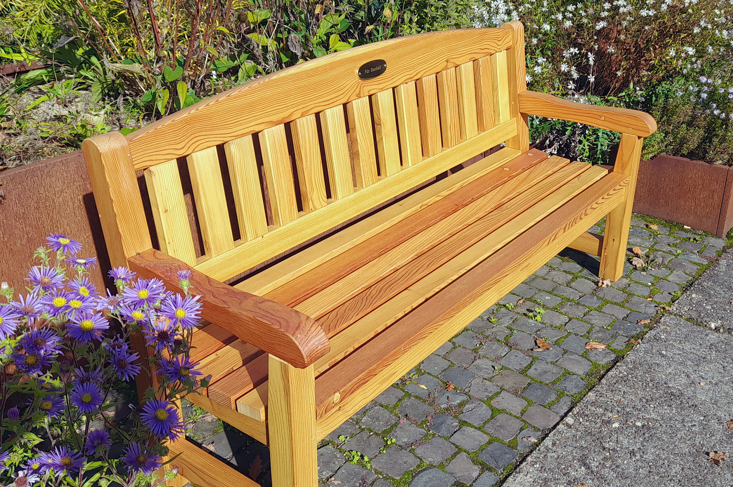 Bench with memorial plate